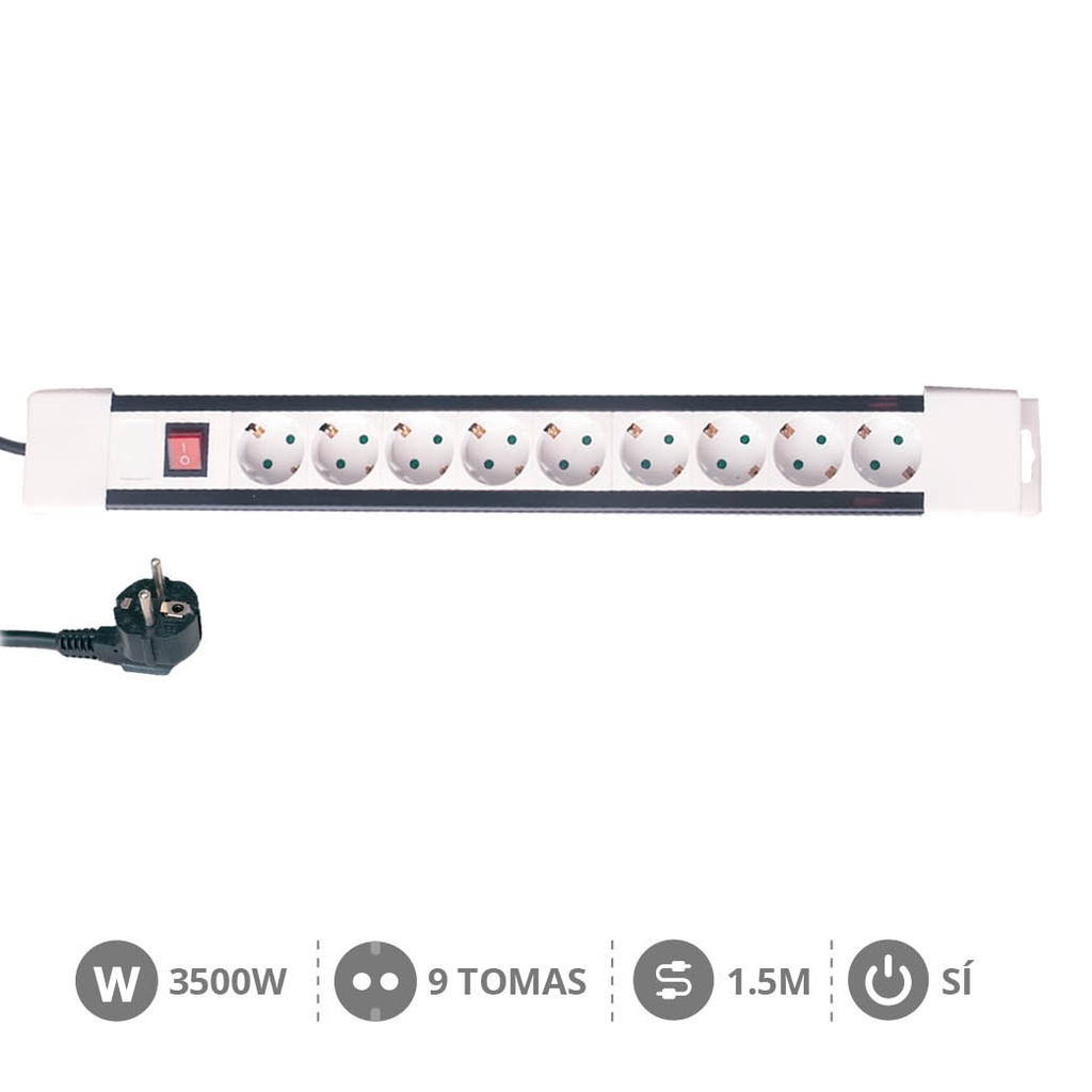 9 way socket with switch (3x1.5mm) 1,5M wire