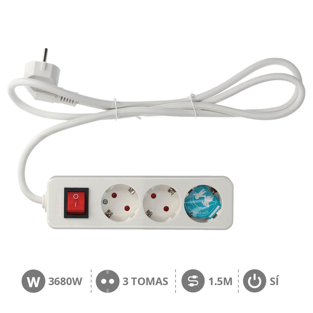 3 way socket with switch Mega Serie (3x1.5mm) 1,5M wire