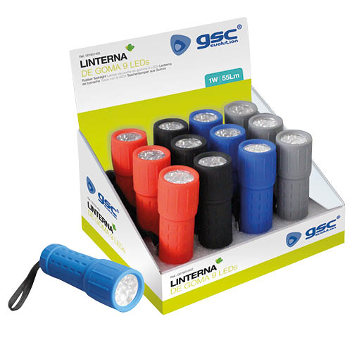 Linterna 9LEDs goma - 12 uds. caja expositor