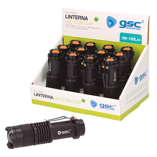 Linterna con clip 3W - 12u caja exp