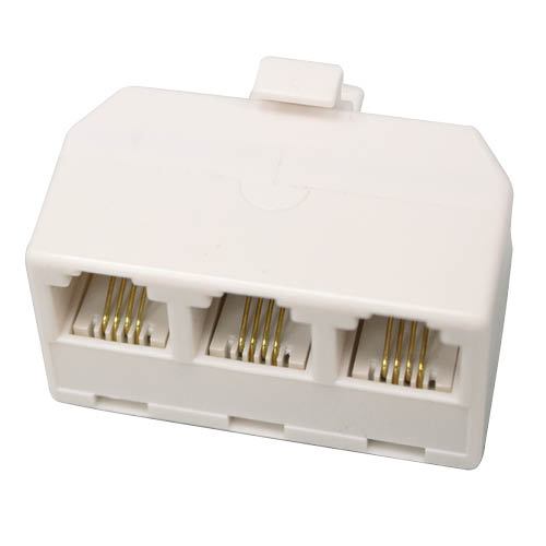 Socket 1 male to triple female telephone - white