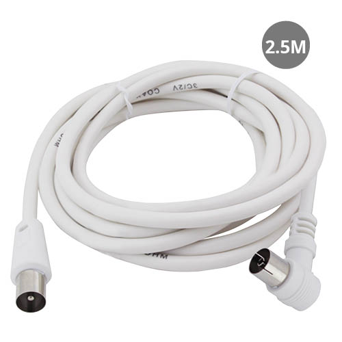 Cable coaxial TV acodado 2,5M de macho a hembra Blanco