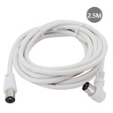 Cable coaxial TV acodado 2,5M de macho a hembra Blanco