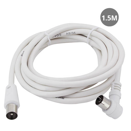 Cable coaxial TV acodado 1,5M de macho a hembra Blanco