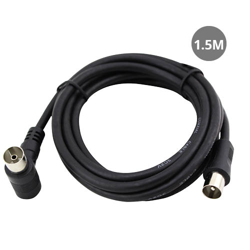 Cable coaxial TV acodado 1,5M de macho a hembra Negro