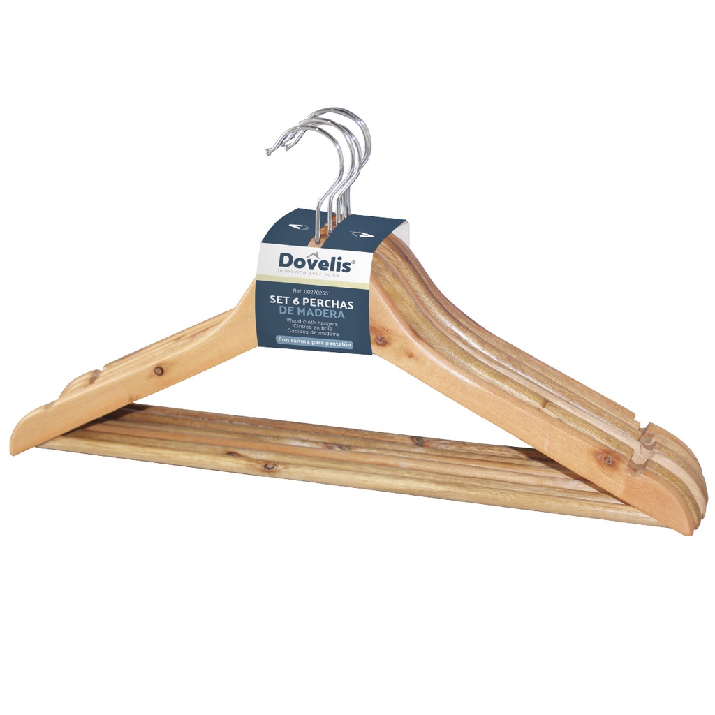 Set of 6 wooden clothes hangers