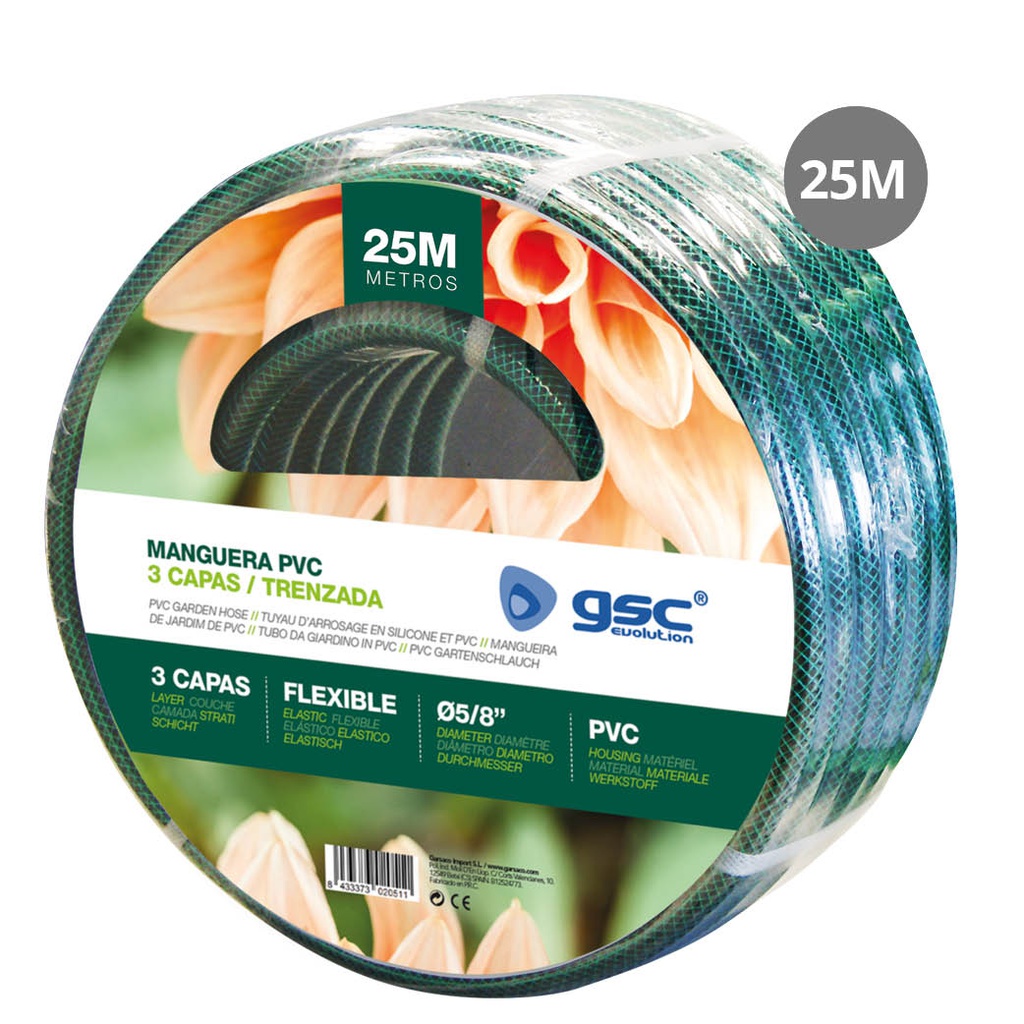 PVC garden hose set 25M Ø5/8"(15mm)