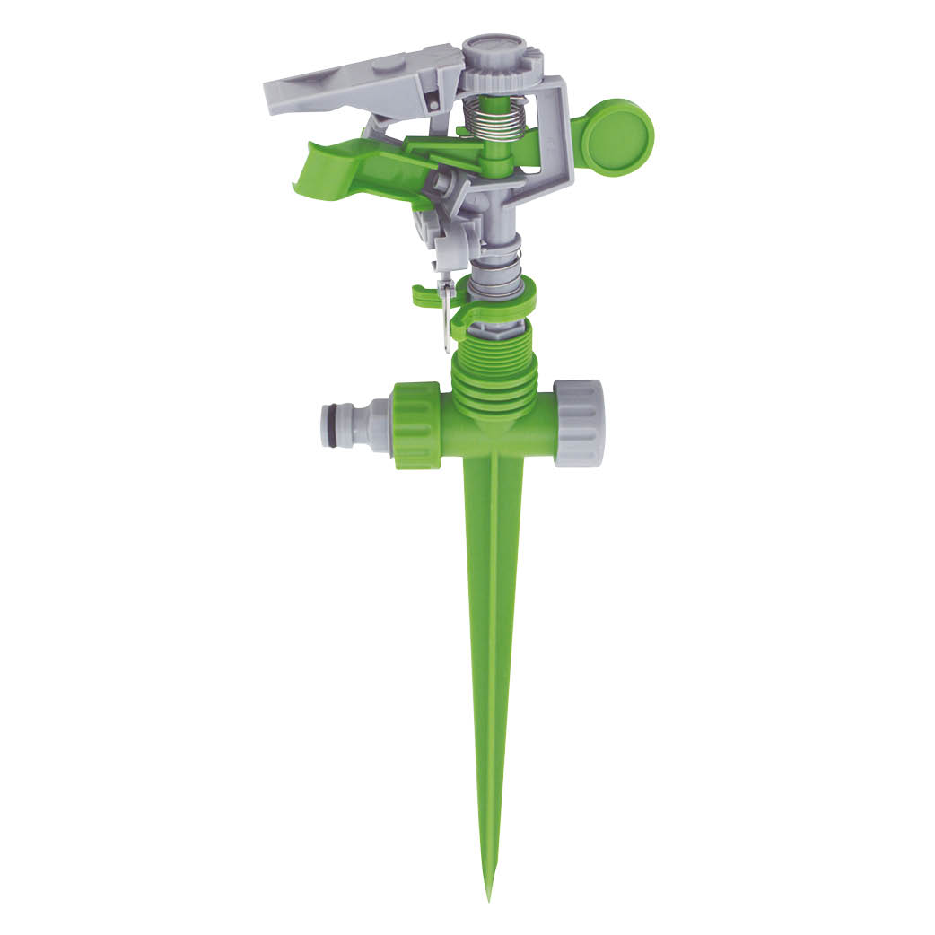 Plastic impulse sprinkler with spike coverage up to 24M diameter