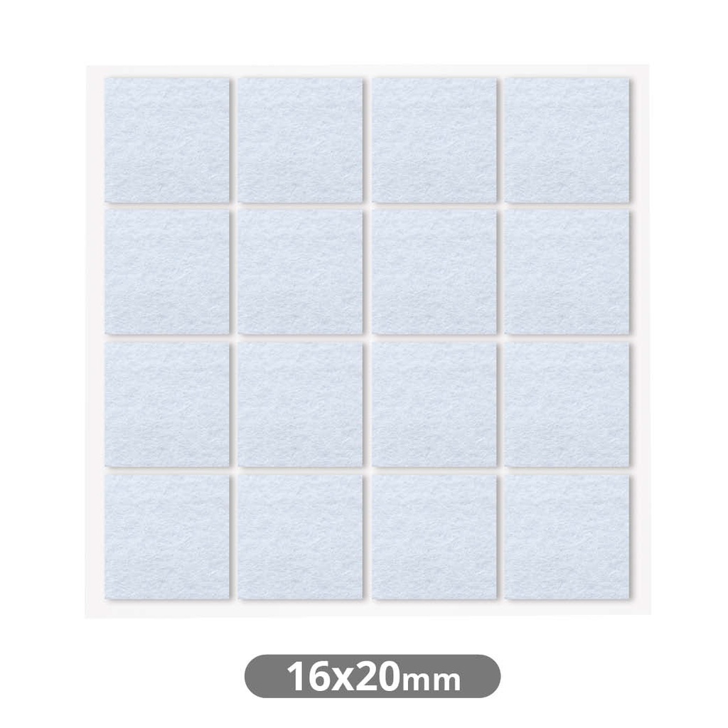 Set of 16 Square adhesive felt pads 16x20mm - White