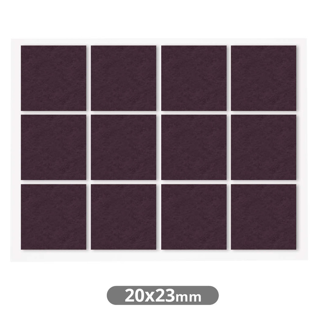 Set 12 fieltros adhesivos cuadrados 20x23mm - Marron