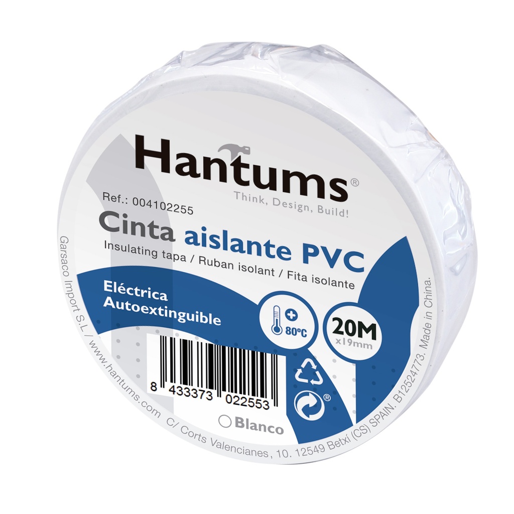 Cinta aislante elect.PVC 20M Blanca-Retractil10ud