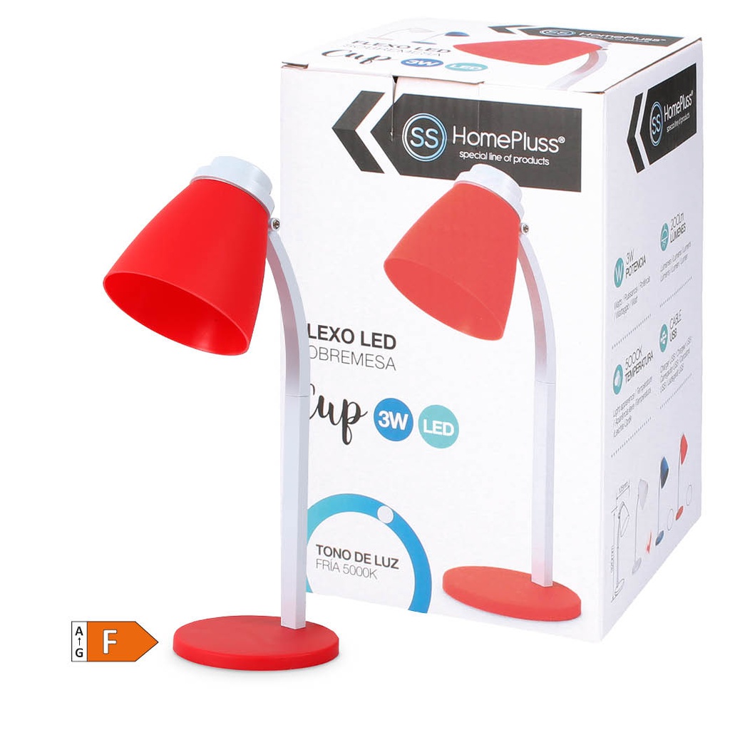 Candeeiro de mesa com cabo USB 3 W Vermelho