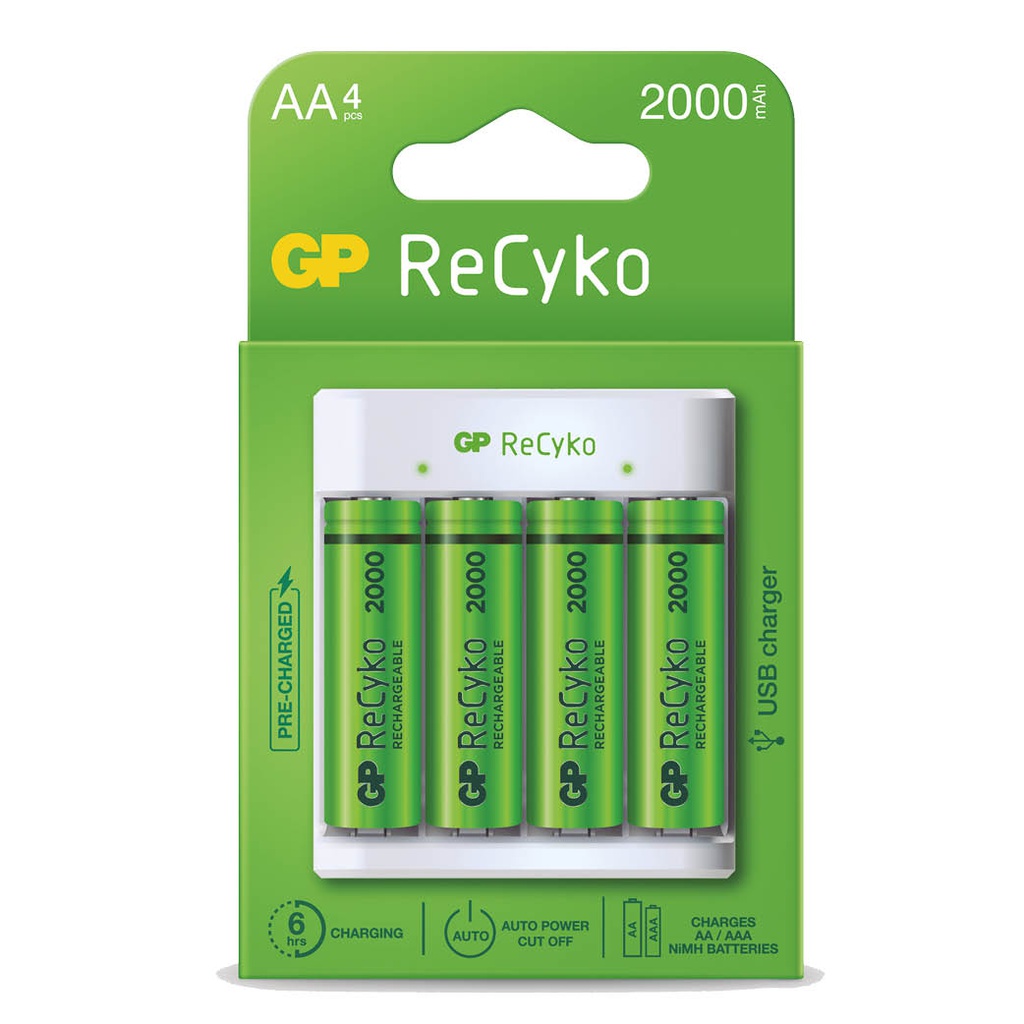 Carregador de pilhas recarregáveis AAA/AA + 4 pilhas recarregáveis GP AA 2100 mAh