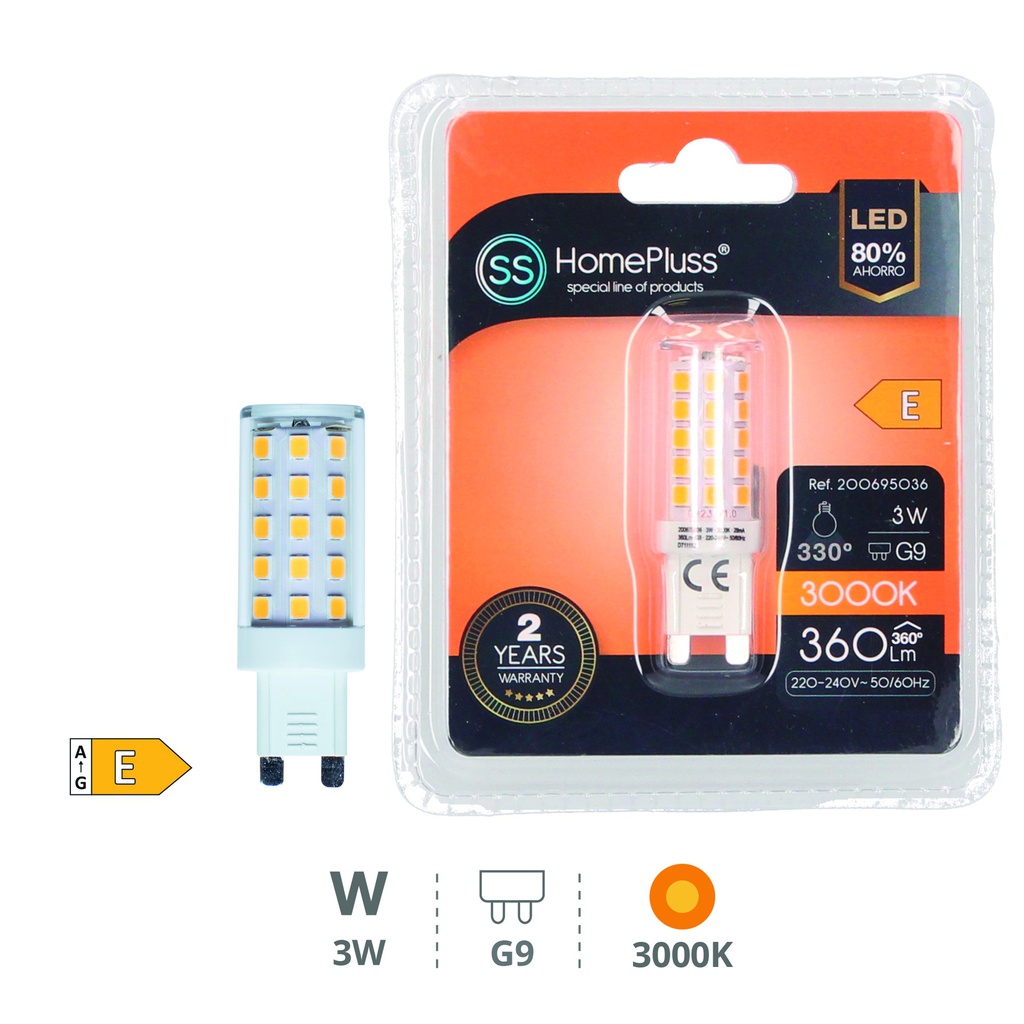 Ampoule LED SMD 3 W G9 3000K - boîte prés. de 12 u