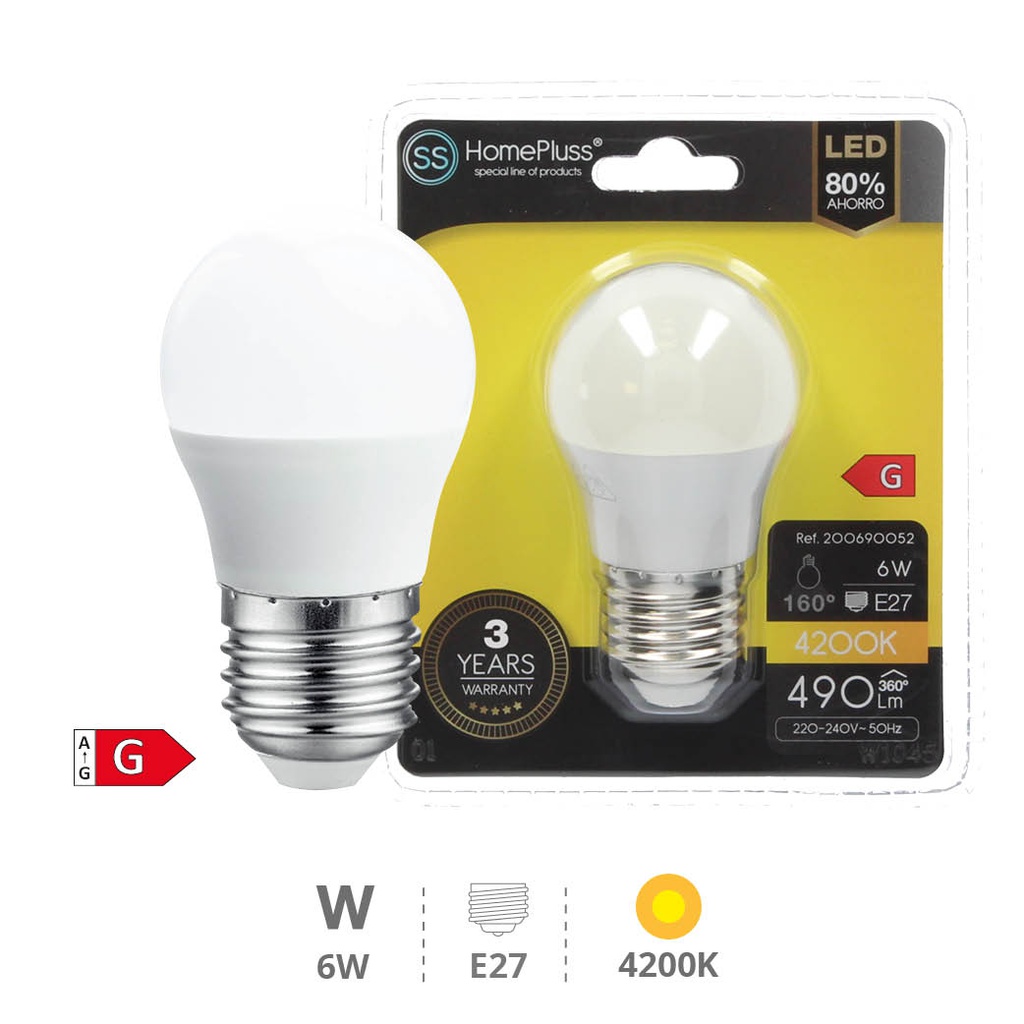 Ampoule LED sphérique 6W E27 4200K - boîte prés. de 12 u