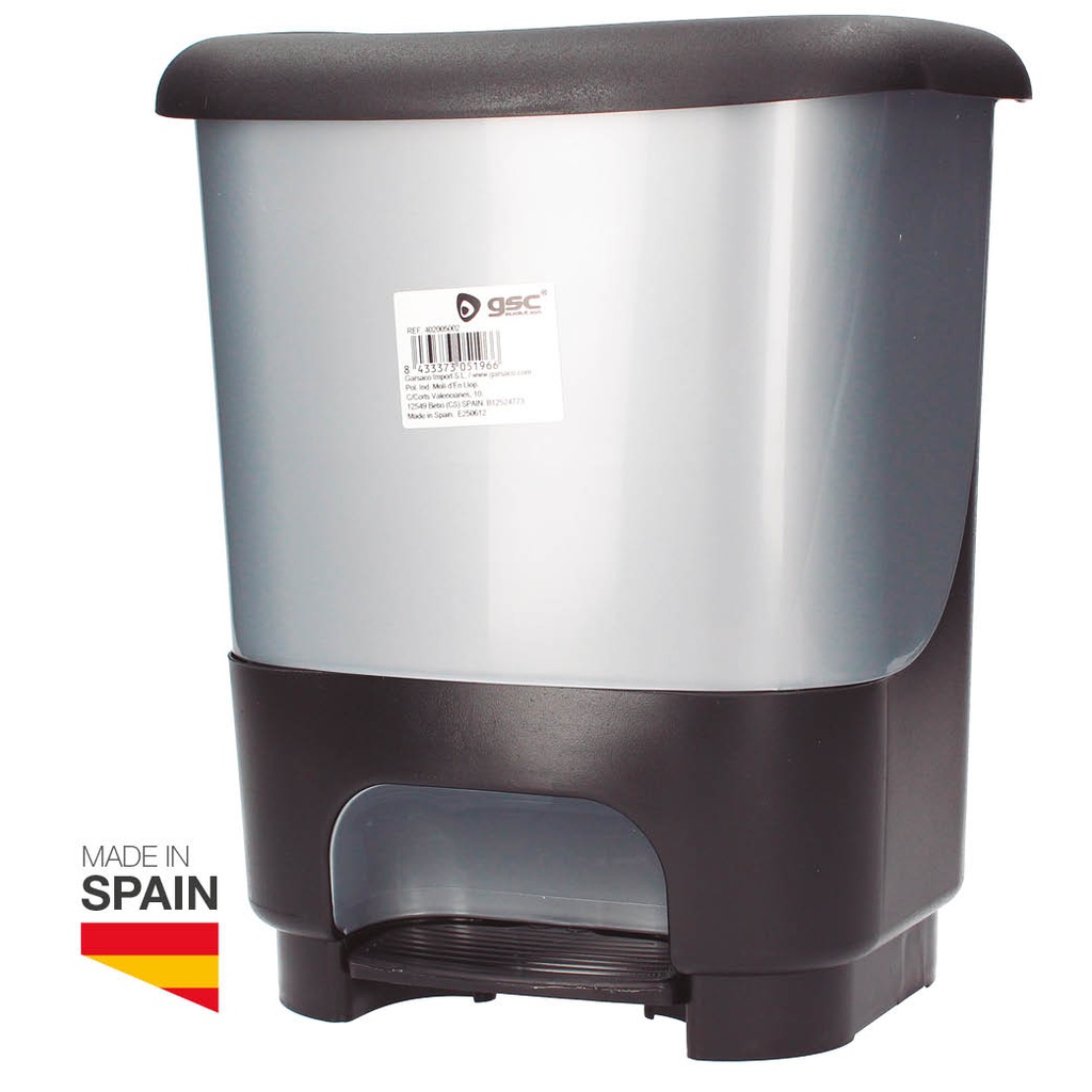 Cubo de basura con pedal 10L Negro/Plata - Retráctil 4uds