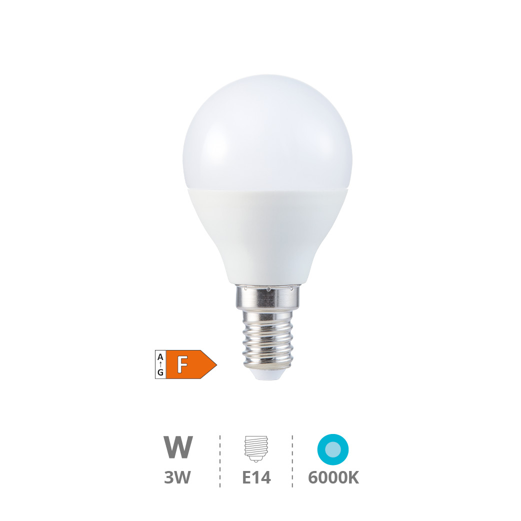 Bombilla LED esférica 3W E14 6000K