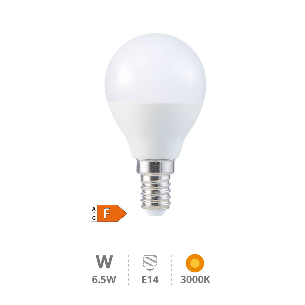 Bombilla LED esférica 6,5W E14 3000K