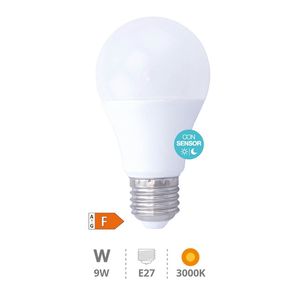 Ampoule LED standard avec détecteur crépusculaire 9 W E27 3000K