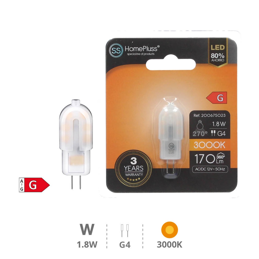 Ampoule LED 1,8 W G4 3000K - boîte prés. de 12 u