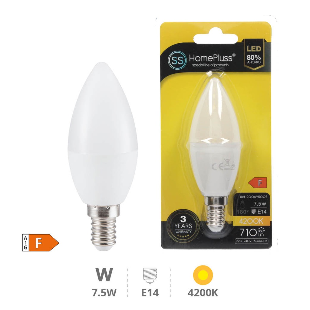 Bombilla LED vela 7,5W E14 4200K - 12u caja exp