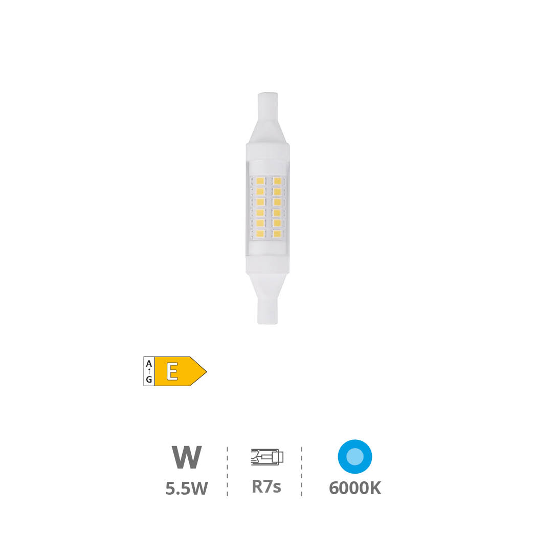 Ampoule LED linéaire 78 mm 5,5 W R7s 6000K - boîtier exp. de 15 u