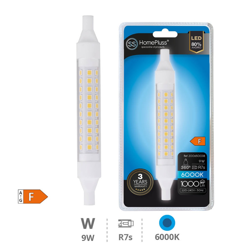 Ampoule LED linéaire 118 mm 9 W R7s 6000K - boîtier exp. de 15 u