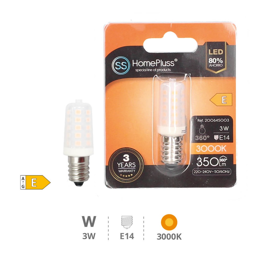 Ampoule LED tubulaire 3 W E14 3000K - boîte prés. de 12 u