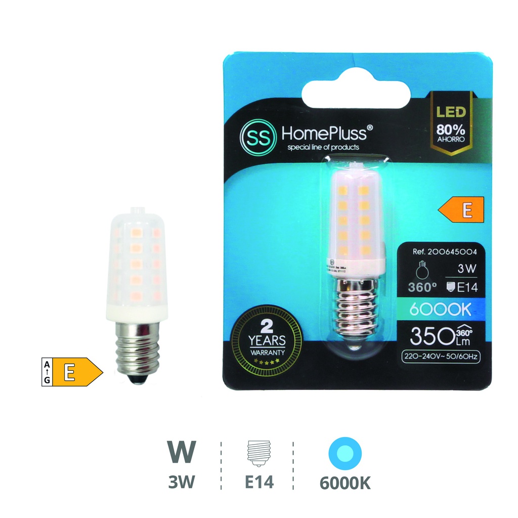 Ampoule LED tubulaire 3 W E14 6000K - boîte prés. de 12 u