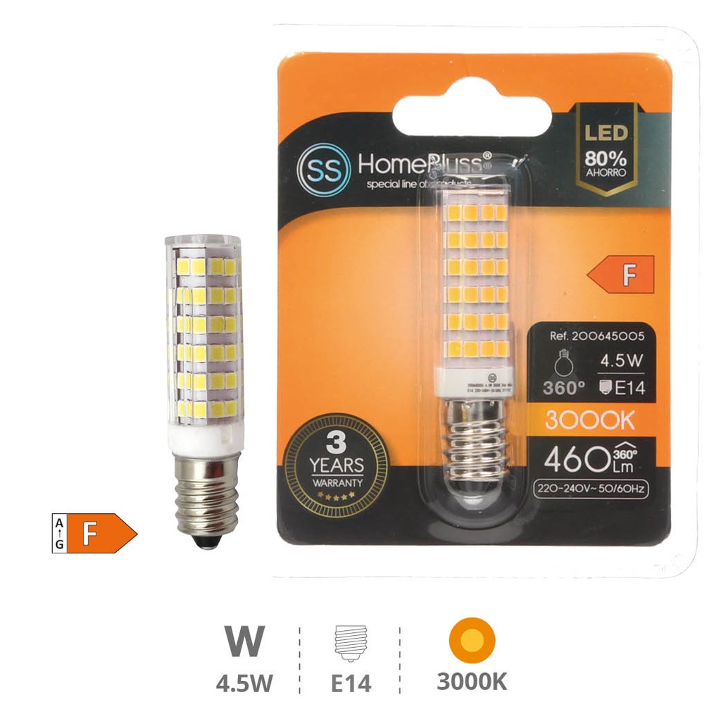 Ampoule LED tubulaire 4,5W E14 3000K - boîte prés. de 12 u