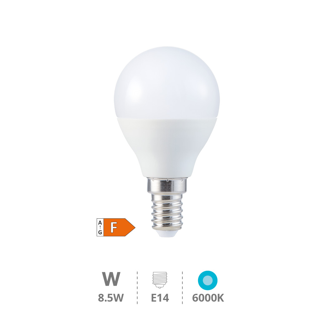 Bombilla LED esférica 8,5W E14 6000K