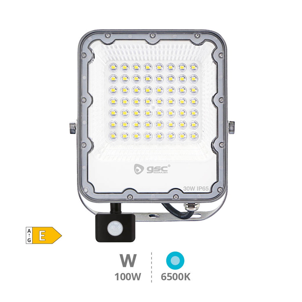 Projecteur aluminium LED avec détecteur 30 W 6500K IP65 Gris