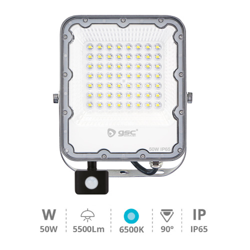 Aluminum LED floodlight with sensor 50W 6500K IP65 Grey