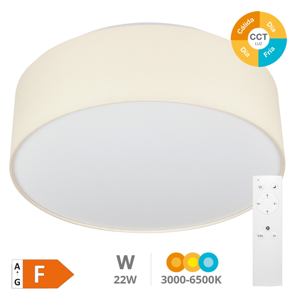 Plafonnier LED en tissu Kasker 22 W 3000K à 6500K réglable Beige