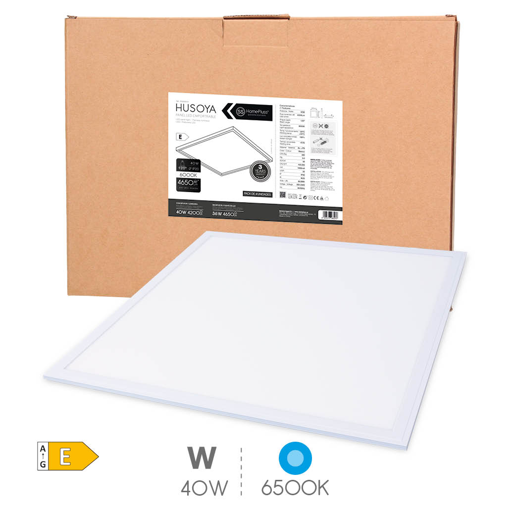 Panel empotrable LED Husoya 40W 6000K Blanco - 4u caja exp