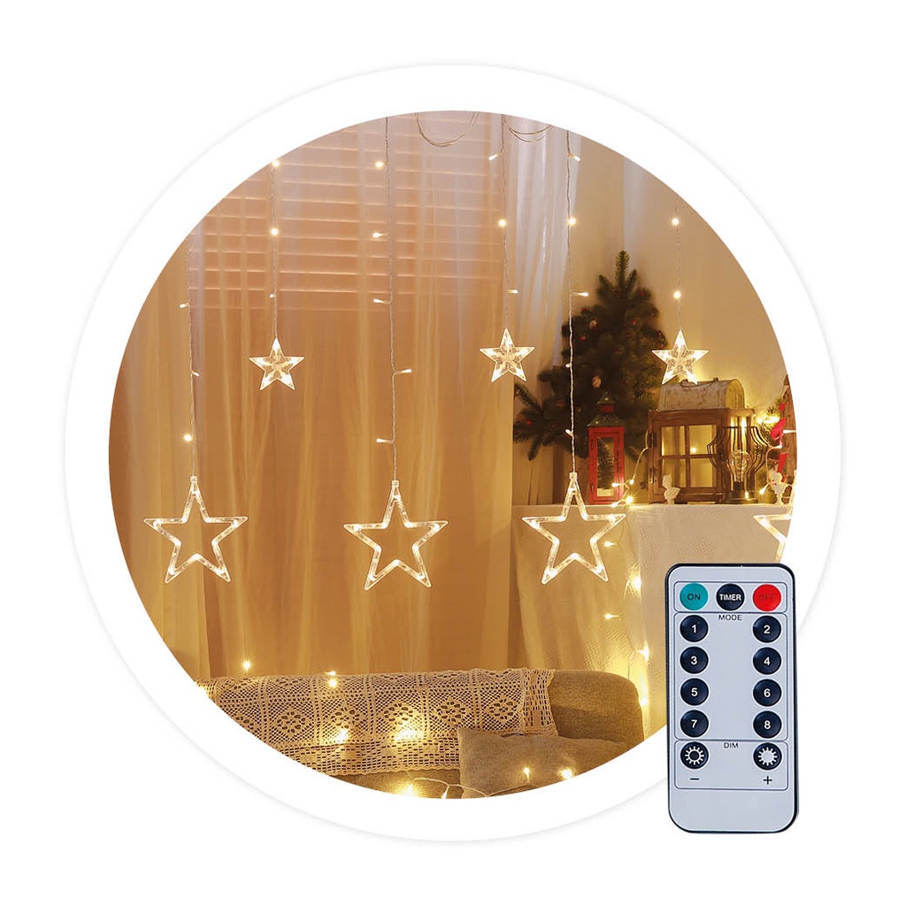 Cortina LED com estrelas 3,5 m 8 funções Luz quente IP44