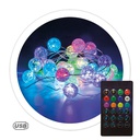 Guirnalda de bolas LED inteligente vía wifi y bluetooth 3M con USB + mando 24 funciones RGB IP44