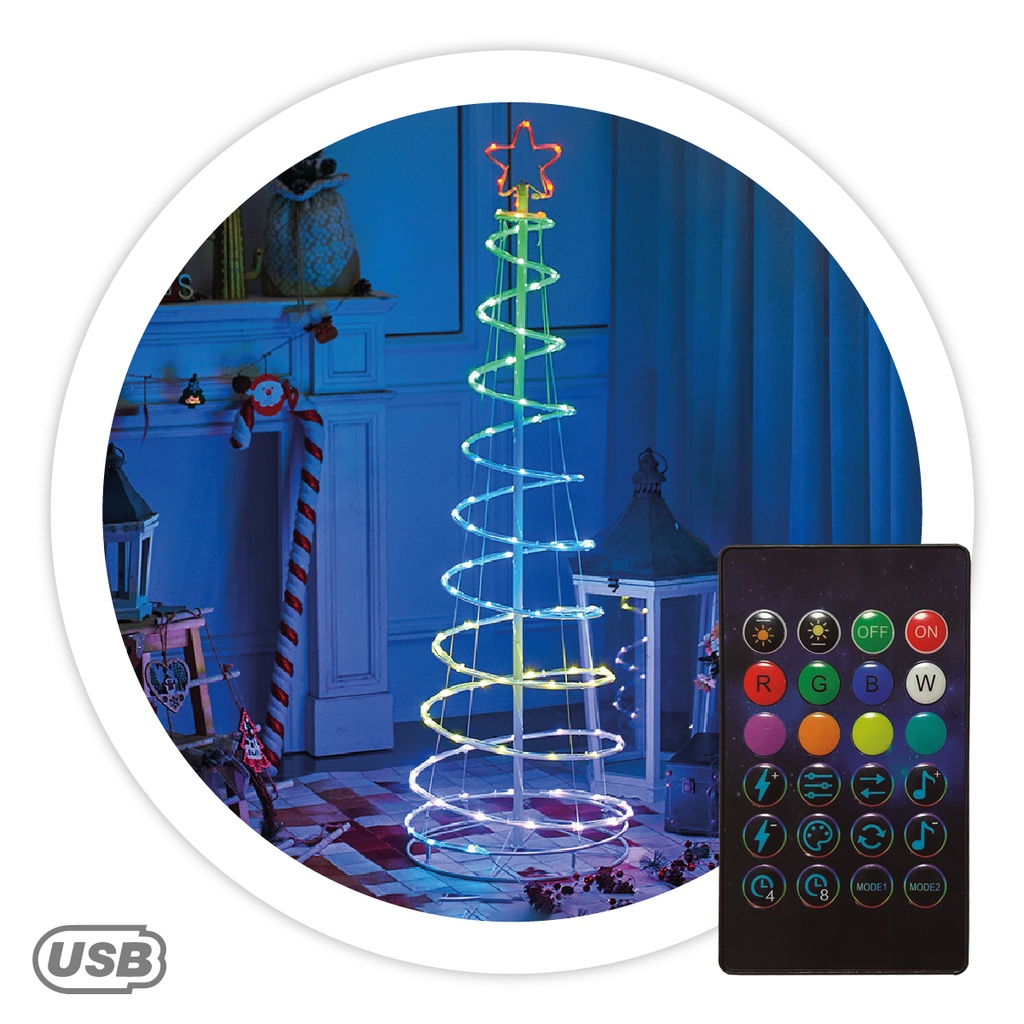 Arbre LED 1,5 M avec USB + commande 32 fonctions RGB IP44