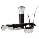 4 -piece set: corkscrew, vacuum pump stopper, wine server and anti-drip ring