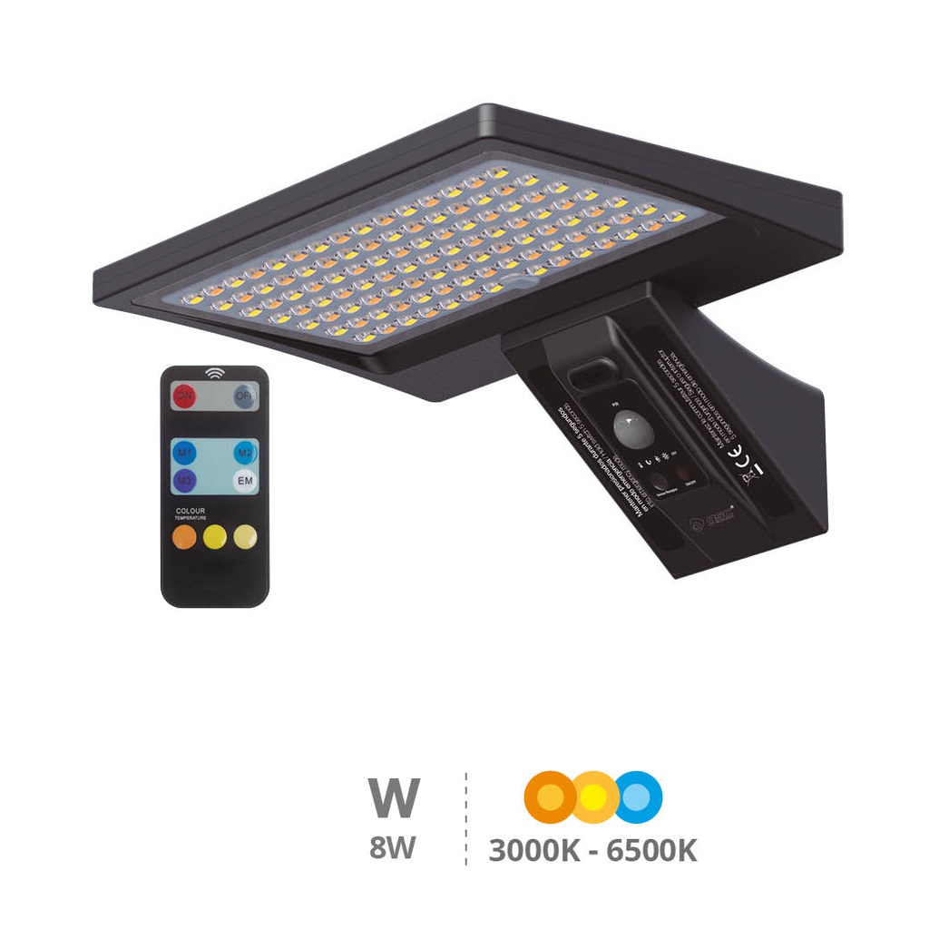 Applique solaire LED Ganda avec détecteur de mouvement et crépusculaire 8W 3000 - 4200 - 6000K