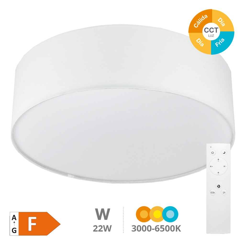 Plafonnier LED en tissu Kasker 22 W 3000K à 6500K réglable blanc