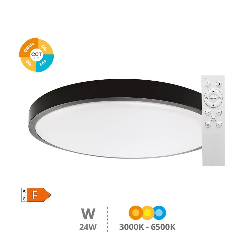 Andra LED Ceilingh Light rounded 24W 3000K - 6500K Black