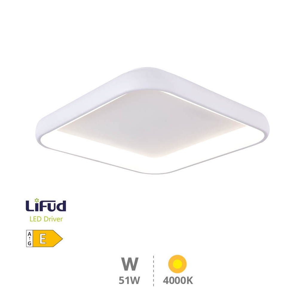 Plafón techo LED Simola cuadrado 51W 4000K Blanco