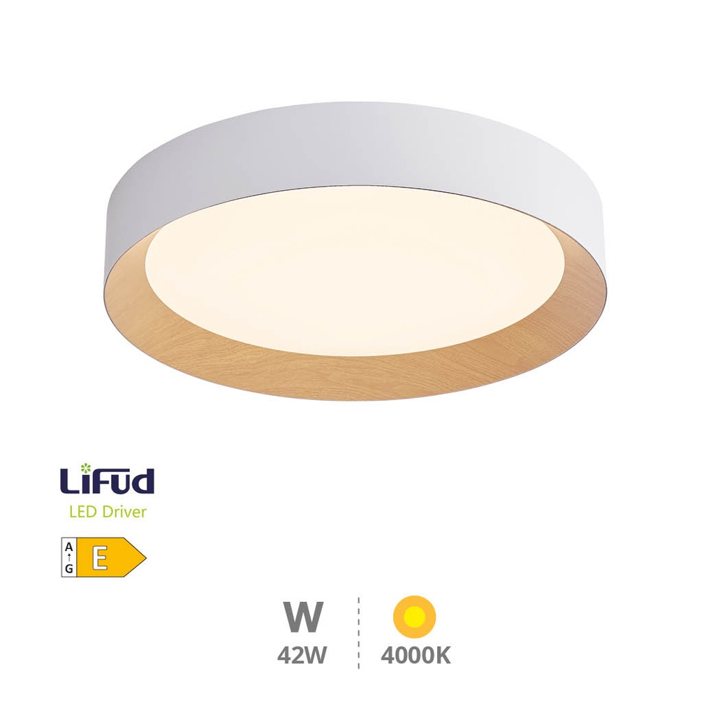 Plafón techo LED Peranka 42W 4000K Blanco + Efecto madera