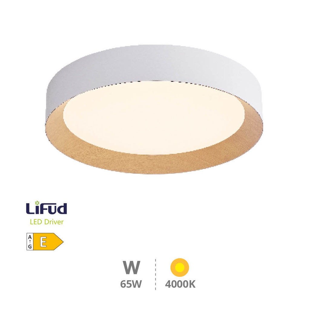 Plafonnier LED Peranka 65W 4000K Blanc + Effet bois