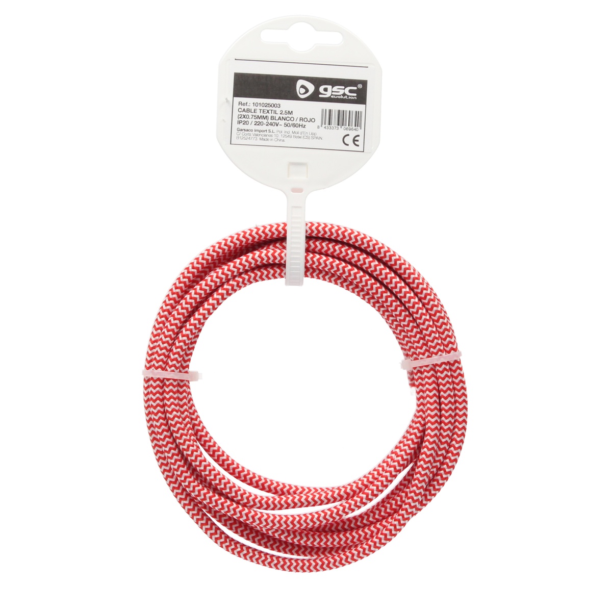 Cabo têxtil 2,5 m (2 x 0,75 mm) Branco/Vermelho