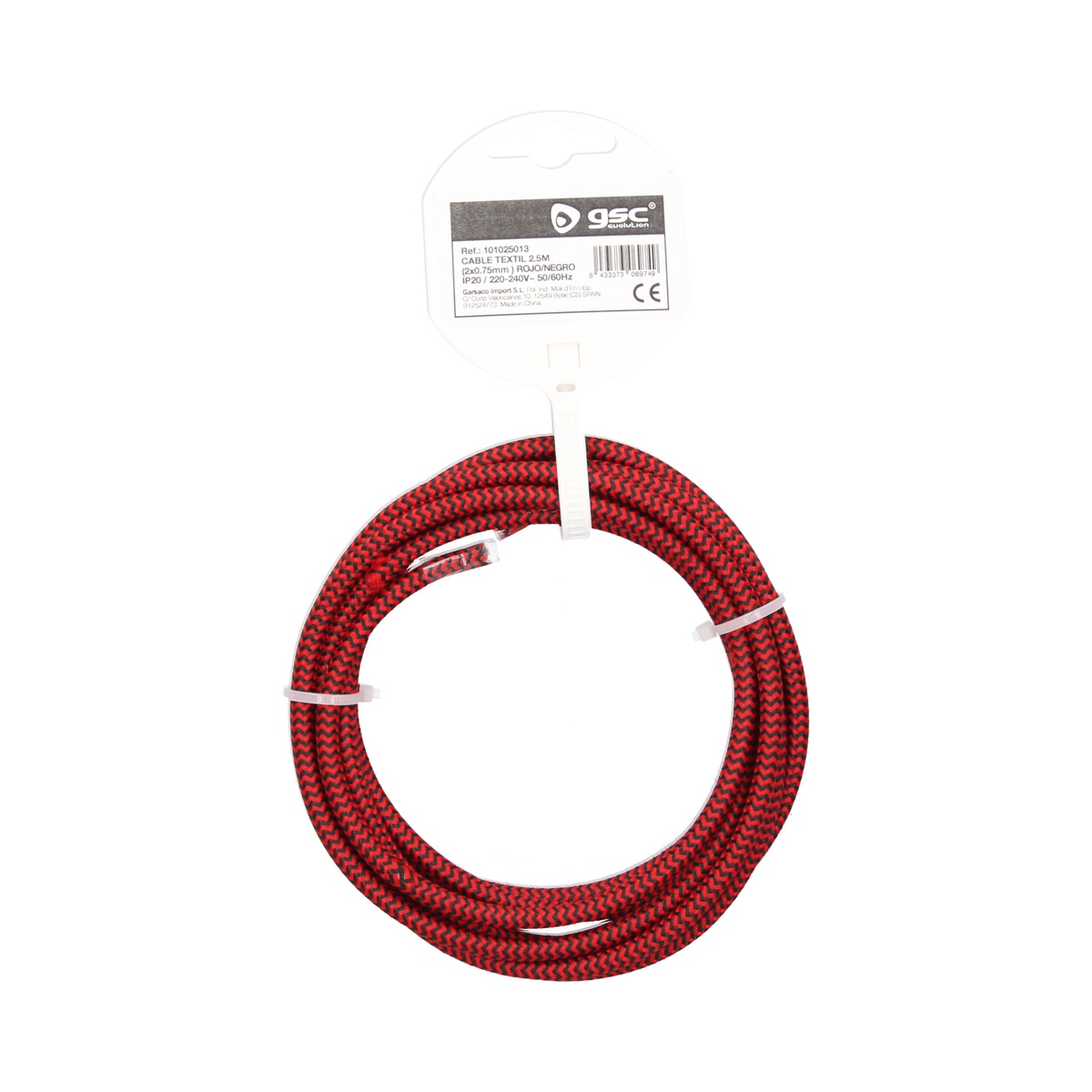 Cabo têxtil 2,5 m (2 x 0,75 mm) Vermelho/Negro