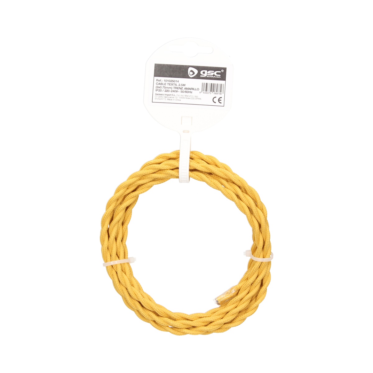 Câble en tissu 2,5 M (2x0,75 mm) torsadé Jaune