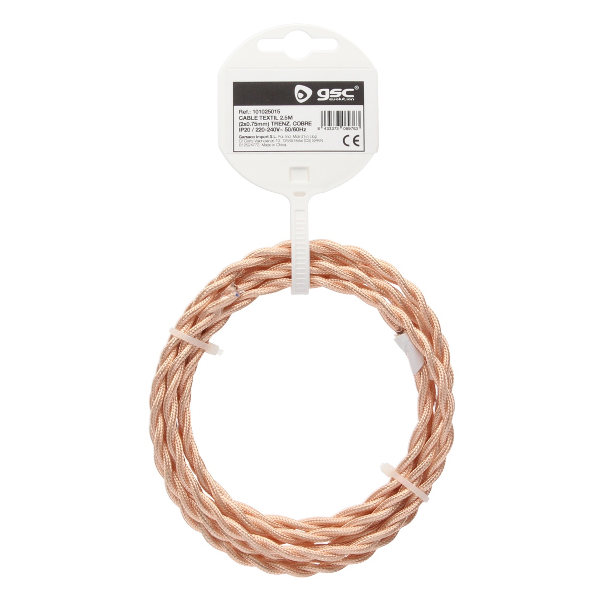 Cable textil 2,5M (2x0.75mm) trenzado Cobre