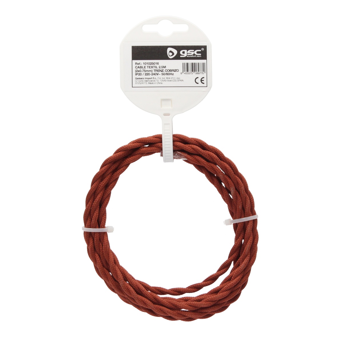 Cable textil 2,5M (2x0.75mm) trenzado Cobrizo